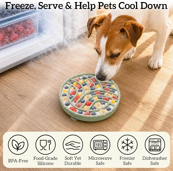 OHMO Slow Feeder Dog Bowl, 5.9" Lick Mat for Dogs, Tree of Life, Sage Green | Cat Slow Feeder Bowl, Anti Choking, Enrichment Toys, BPA-Free Silicone Feeding Bowl, Boredom and Anxiety Reducer - Image 2