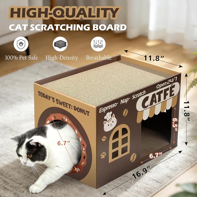 ARGOPET Cardboard Cat Scratcher House, Cozy Cardboard Design with 2 PCS Scratching Pads, Cat Scratcher Box & Bed, 17-Inch Corrugated Cat Scratcher, Safe and Secure for Kittens, Easy to Assemble（Brown） - Image 4