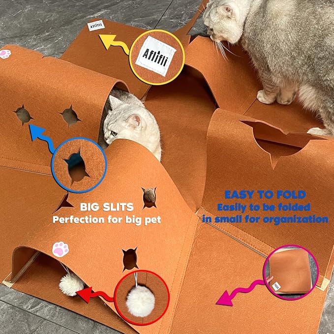 4-Way Cat Tunnels for Indoor Cats, Pet Interactive Toys with Plush Ball | 35.4" Multi-Entrance Cat Play Tunnel with Cozy Hideaway Space, Provides Enrichment, Exercise, Exploration & Interactive Play - Image 4