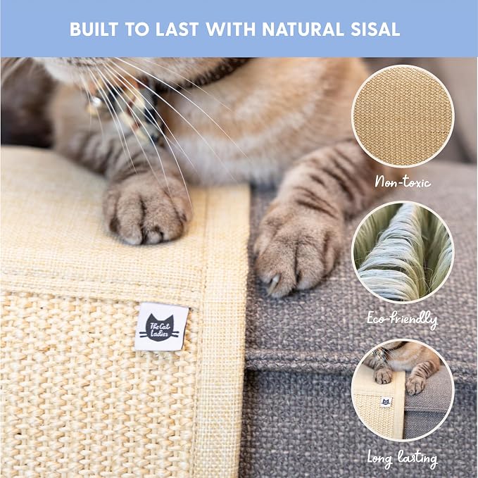 The Cat Ladies Cat Scratch Furniture Protector Mat - Couch Protector from Claws - Anti Scratch Furniture Protectors from Cats Scratching - Sisal Scratcher Pad - Beige - Image 5