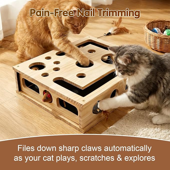 Cat Nail File Scratcher, Cat Scratch Puzzle Enrichment Box with Sandpaper Inside for Cat Claw Care, Stress-Free Trimming Nails, Puzzle Feeder Cat Toys Interactive for Indoor Cats (No Bell Balls) - Image 2