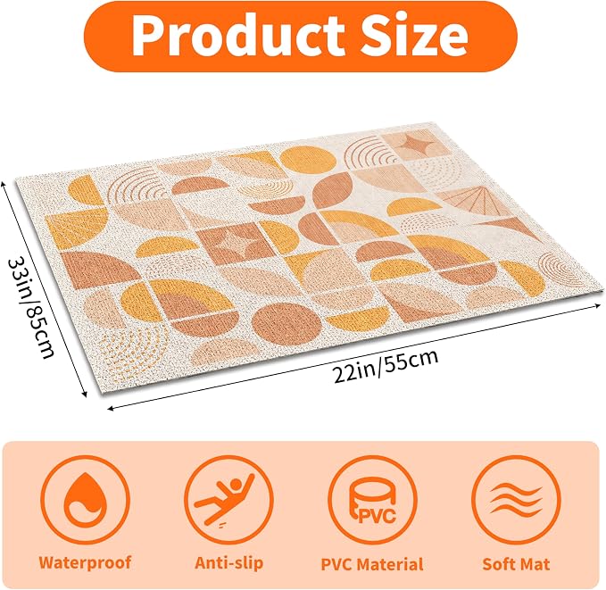 Cat Litter Mat 33" x 22" for Litter Box, Non-Slip Washable Floor Mat with Litter Trapping Design, Scatter Control for Cats and Kittens, Orange - Image 2