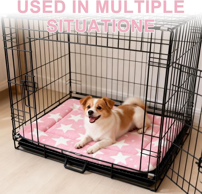 Dog Bed Mat – Soft & Comfortable Dog Kennel Pad for Crate – Durable Crate Bed & Mat for Dogs & Cats – Ideal for Crate, Kennel, and Home Use (Big&Little Stars Pink, M(30"*20"*1.5")) - Image 6
