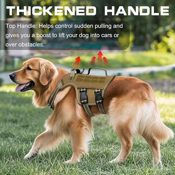 Dog Harness Medium Sized Dog, No Pull Dog Vest with Molle System | Tactical, Easy Control With Handle, Breathable Soft Padded, Adjustable, Reflective, No Choke for Walking, Khaki Medium - Image 2