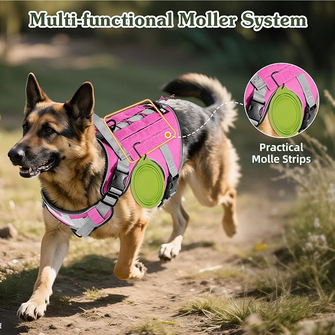 VavoPaw Heavy Duty Tactical Dog Harness for Small Dogs, No Pull Adjustable | Pet Harness Reflective Service Training Easy Control Pet Vest Military K9 Working Dog Harnesses(Pink, S） - Image 6