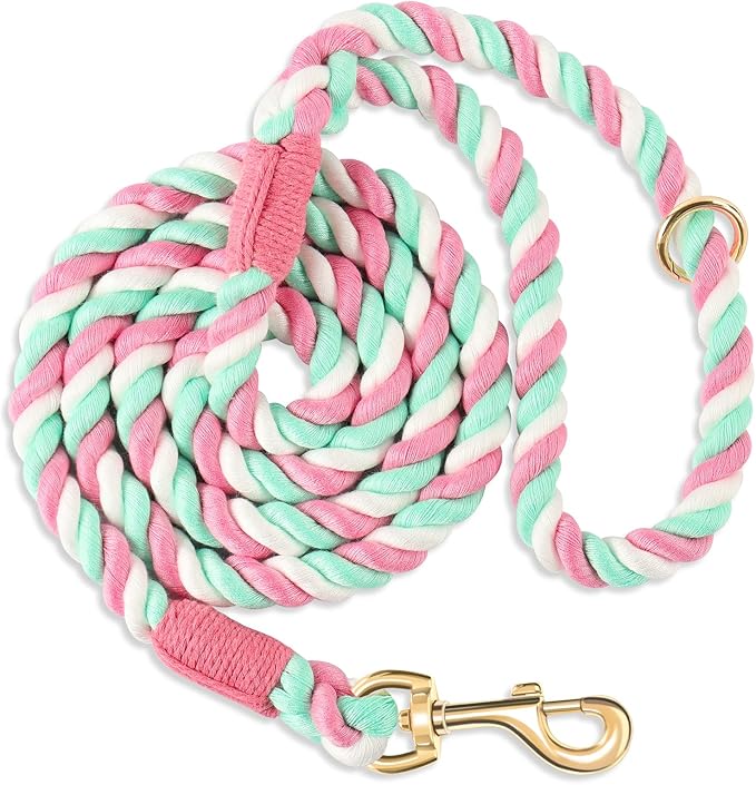 6 FT Handmade Rope Dog Leash for Small Medium and Large Dogs | Soft and Comfortable Grip, New Golden Heavy Duty Metal Clasp, Cherry Blossom Pink by PetsGoodFriend