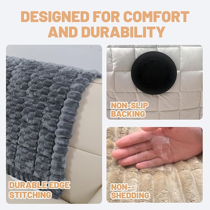 Couch Cover for Dogs Washable, Non Slip Soft Cozy Grey | Pet Friendly, Fuzzy Durable Plush Thick Slipcovers for 3 Cushion Sofa Cover Protector Mat Bed Furniture Couches 27.6"x70.9" - Image 2