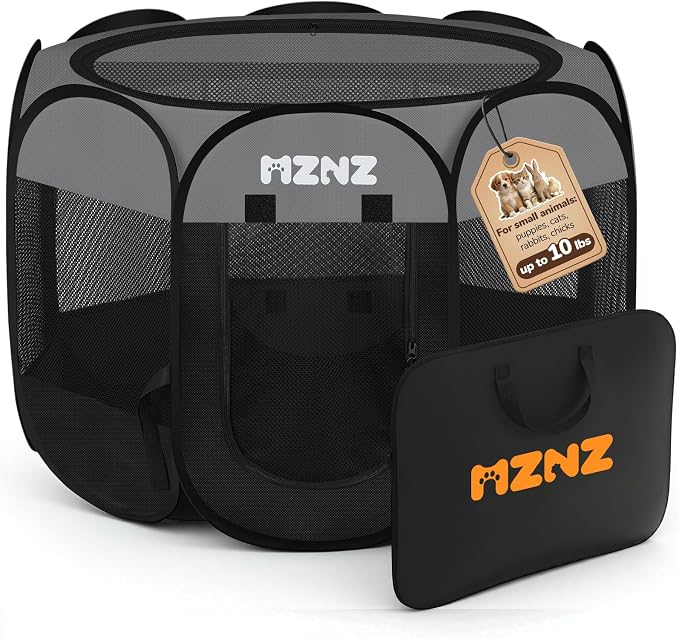 Dog Cat Small Animal Puppy Playpen Crate, Small, Dark Grey | Portable Pop Up Pet Cage Enclosure Tent Kennel Indoor Outdoor with Carrying Case, No Assembly, Camping Use by MZNZ