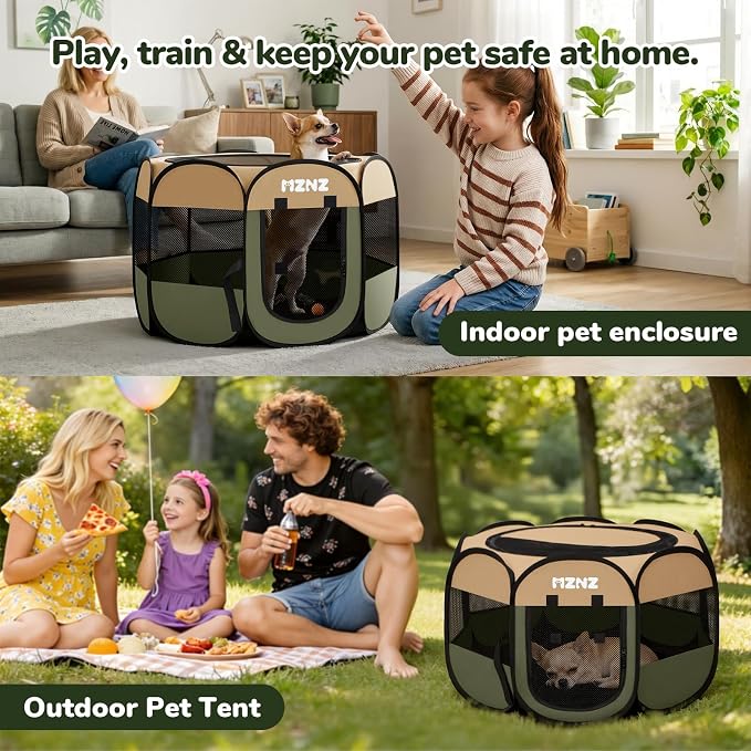 Dog Cat Small Animal Puppy Playpen Crate, Small, Olive Green | Portable Pop Up Pet Cage Enclosure Tent Kennel Indoor Outdoor with Carrying Case, No Assembly, Camping Use - Image 5