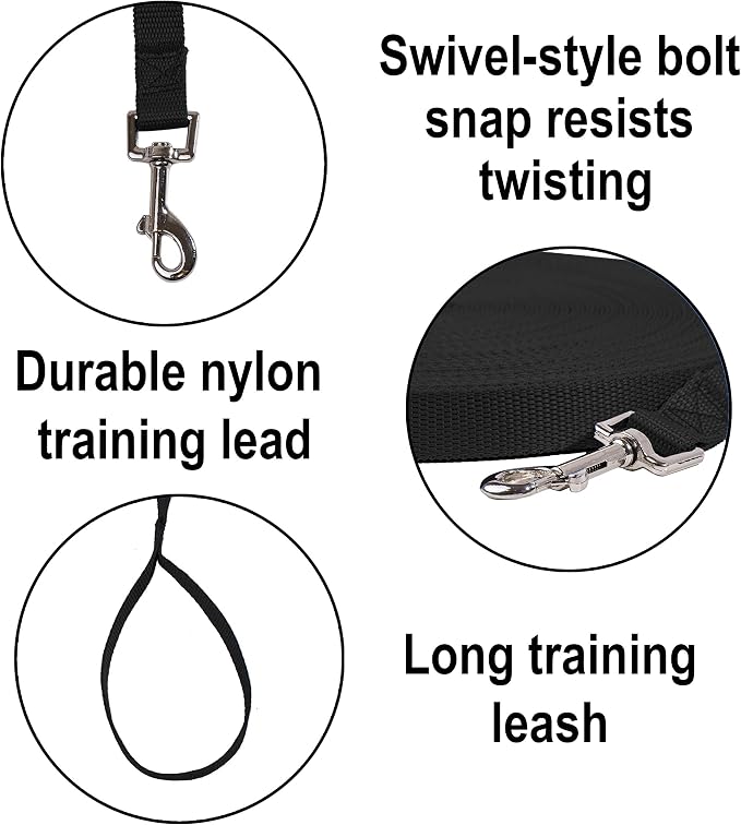 Hi Kiss Dog/Puppy Obedience Recall Training Agility Lead - 15ft 20ft 30ft 50ft 100ft Leash Great for Training, Play, Camping, or Backyard Black - Image 3