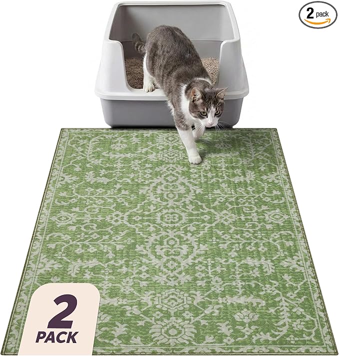 Lovewag Cat Litter Mat, Litter Box Mat, Jade Quilt, 36x48, 2 Pack | Washable litter mat cover, kitty litter mat & cat mat for litter box, litter trapping mat, prevents tracking, multi-cat by Lovewag