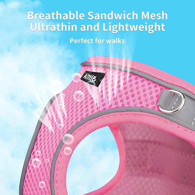 AIITLE Dog Harness and Leash Set, Step-in Puppy Pet Vest, Pure Pink XXXS | Light, Soft, Breathable Air Mesh, Escape-Proof, Easy on and Remove with Hook & Loop, Secure Reflective for Walking - Image 5