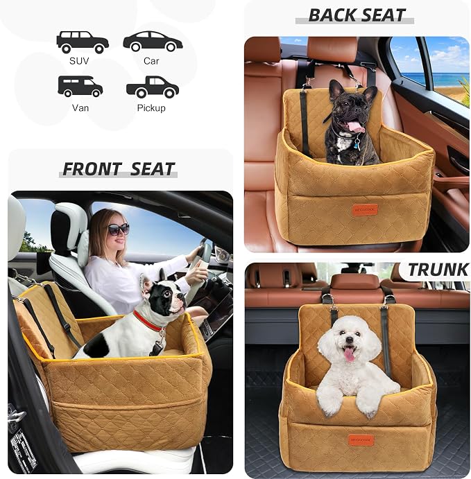HEGGCOOE Dog Car Seat for Small Medium Dogs, Memory Foam Dog Booster Seats with Thick Cushion for Dogs Under 35lbs, Detachable Washable Pet Car Seat Travel Bed with Storage Pockets,2 Safety Belt - Image 5