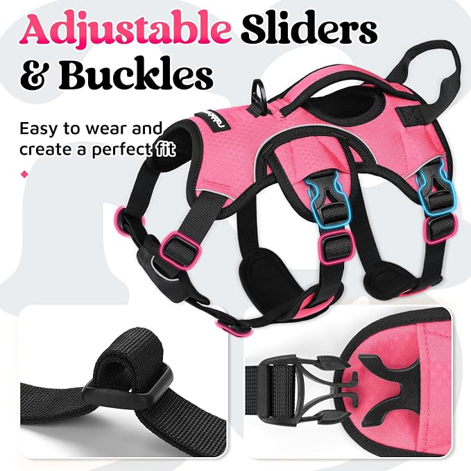 rabbitgoo Escape Proof Dog Harness for Small, No Pull with Lift Handle | No Escape, Full Soft Padded, Reflective Adjustable Vest, Leash Clip for Walking Hiking Training, Peach Pink, Small - Image 7