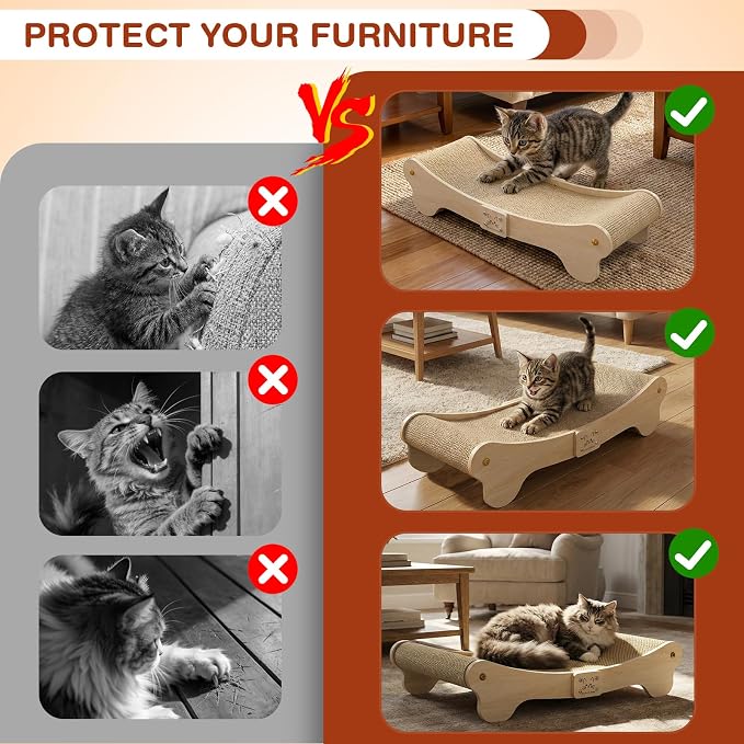 NOCOEX Sisal Cat Scratcher Bed: Wood Scratch Board Hammock for Indoor Cats | Natural Solid Wood Curved Frame Lounger Sleep Scratching Pad Post Large Cats 45 lbs, Easy Assembly Modern Furniture Protector - Image 5