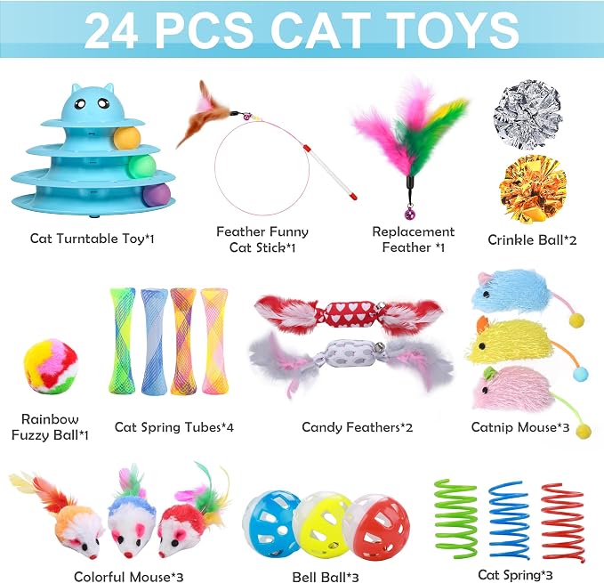 UPSKY 24 PCS Cat Toys Set with Teaser, Mice, Spring, and Various Ball Toys | Puzzle Kitten Toys, Sturdy Structure, Detachable Design, Easy to Assemble, Anti-Slip, Reduces Boredom for Indoor Cats - Image 4