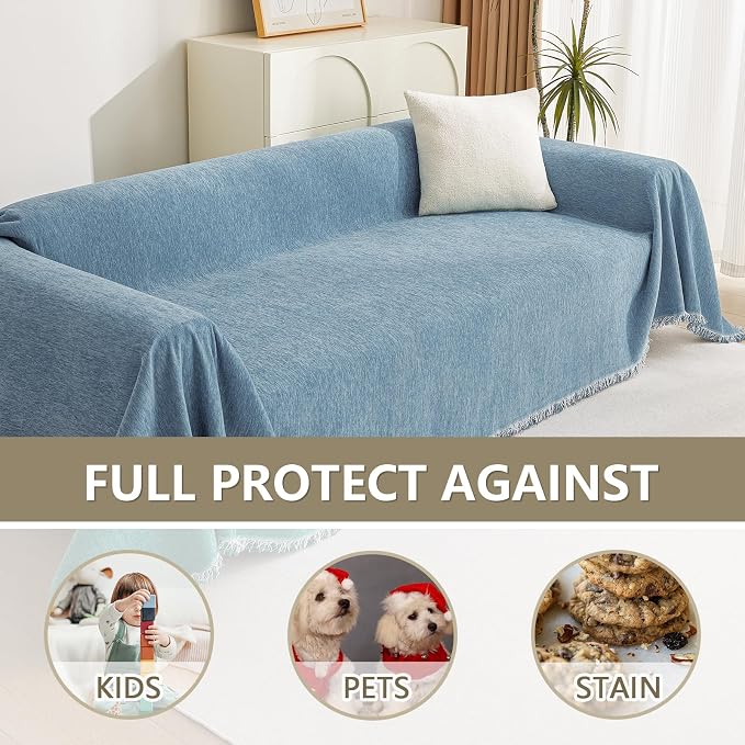 MYSKY HOME Dog Couch Cover Sofa Covers Sectional Couch Covers for 2 Cushion Couch Sofa Chenille Couch Cover Bedroom Futon Couch Covers L Shape Sofa Cover Pet Cunshion Cover, 71" x 118", Dark Blue - Image 4