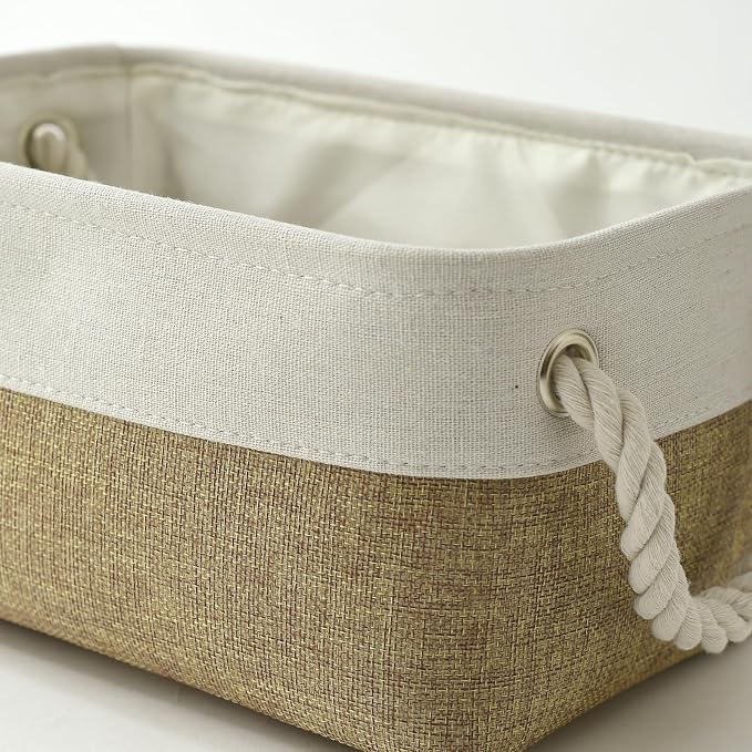 TheWarmHome Storage Basket for Organizing - 1 Pack 12x8x5.2 inch Baskets for Gifts Empty with Handles, Fabric Storage Cubes for Organizer Closet Dog Gift Cloth Toy (Whiet & Khaki) - Image 7