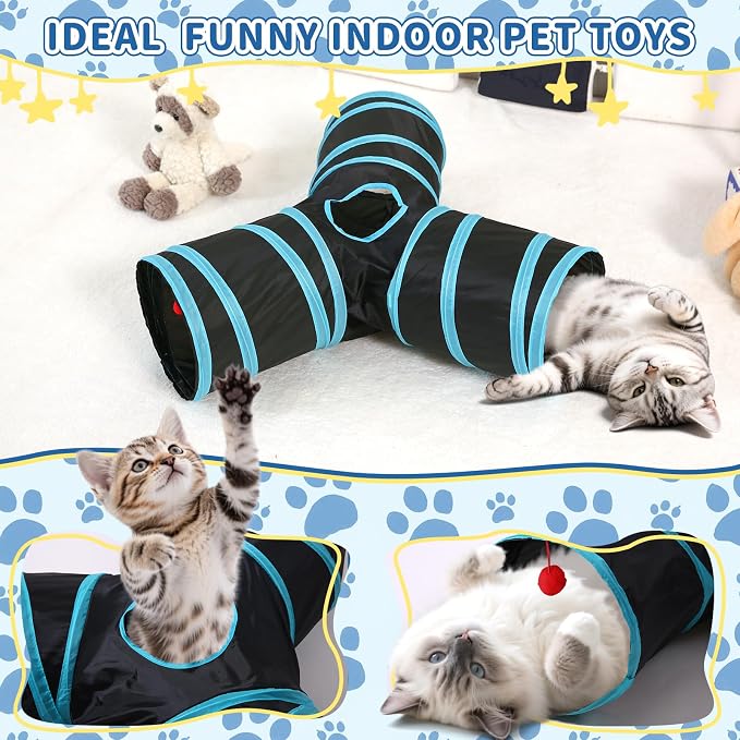 Pet Cat Tunnel, Y-3 Way Tunnels for Indoor Cats, Collapsible Pet Tunnel for Kitten, Puppy, Rabbit, 25cm-Wide Tunnels, Durable & Breathable, with Peek Hole Toy Ball - Image 3
