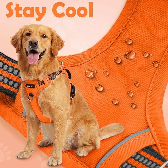 Dog Harness No Pull, Adjustable Pet Vest Harness, Super Soft Material with Vertical Handle Easy Control, Reflective Night Walking, 2 Leash Clips for Medium Sized Dogs, Orange, M - Image 6