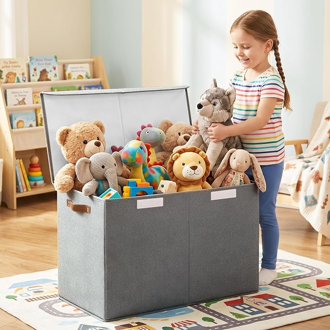 Bagnizer Large Toy Storage Box with Lids, Collapsible Sturdy Baby Storage Organizer Chest Bin Basket for Kids, Boys, Girls, Playroom, Nursery, Bedroom, Closet 25"x13"x16" (Gray) - Image 2
