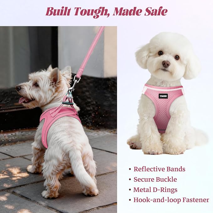 YIMEIS Dog Harness and Leash Set, No Pull Soft Mesh Pet Harness, Reflective Adjustable Puppy Vest for Small Medium Large Dogs, Cats (Pink, Small (Pack of 1) - Image 5
