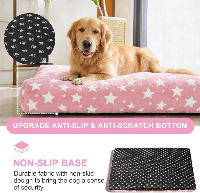 Orthopedic Dog Bed for Large Dogs, Washable Dog Mat with Removable Zippered Cover, Non-Slip Bottom, Comfort Crate Bed (Big&Little Stars Pink, L(35"*23"*3.1")) - Image 6
