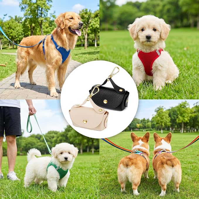 2PCS Leather Dog Poop Bag Dispenser Portable and Reusable | Doggie Poop Bags Holder Waterproof Anti-Slip Clip Pet Waste Bag Holders for Walking Any Leash, Opening for Easy Dispensing - Image 7