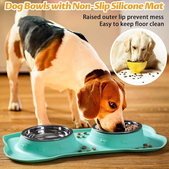 Hubulk Pet Dog Bowls 2 Stainless Steel Dog Bowl with No Spill Non-Skid Silicone Mat + Pet Food Scoop Water and Food Feeder Bowls for Feeding Small Medium Large Dogs Cats Puppies (Medium, Mint Green) - Image 6