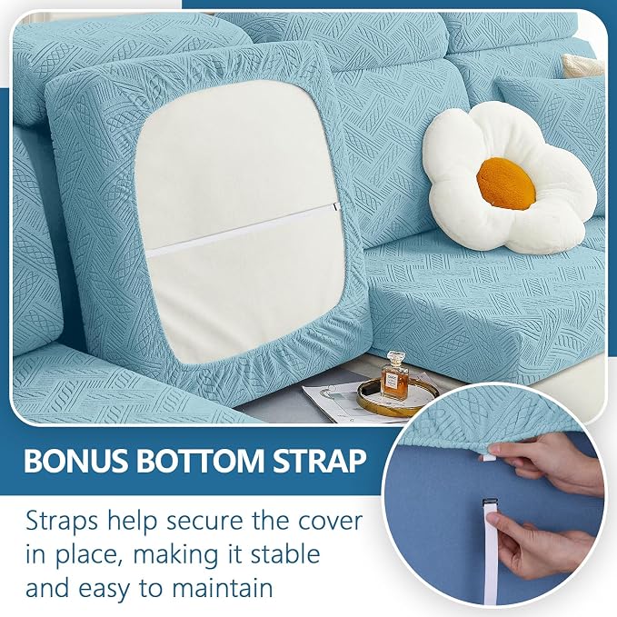 hyha Individual Couch Cushion Covers, Sofa Seat Cushion Covers Washable | Stretch Dog Couch Cover, Elastic Bottom, Anti-Slip Protector, Ideal For Pets & Kids, Durable Sofa Slipcover, Back Cover L - Image 4