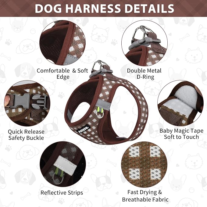 AIITLE Step in Medium Dog Harness and Leash Set, Pet Vest, Chocolate M | Breathable Mesh, Adjustable Fit, No-Pull Reflective Design, Escape Proof, for Small-Medium Dogs, Outdoor Walking, Running - Image 2