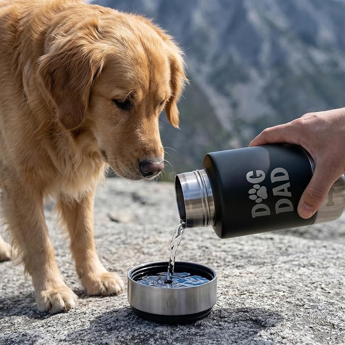 Dog Water Bottle 32oz, Insulated Stainless Steel Travel Water Dispenser with 2 Detachable Dog Bowls for Food and Water, Leak Proof Portable Pet Drinking Cup for Walking Hiking Camping - Image 6