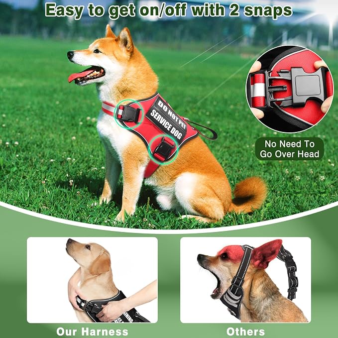 Service Dog Vest Harness and Leash Set+10 Patches,No Pull&Adjustable Reflective Dog Harness with Soft Padded Handle for Training/Everyday,Fit Small/Medium/Large/Extra-Large Dogs (Red S) | Adjustable Reflective Service Dog Harness Small Sized,Dog Leash ... - Image 4