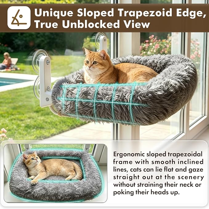 Zoratoo Foldable Cat Window Perch, Widened Cushion Cat Bed for Large Cats | L-Grey, Extra-Thick and Fluffy Bolster, Large Lying Space, Machine Washable, Cat Window Hammock with Sturdy Metal Frame - Image 4