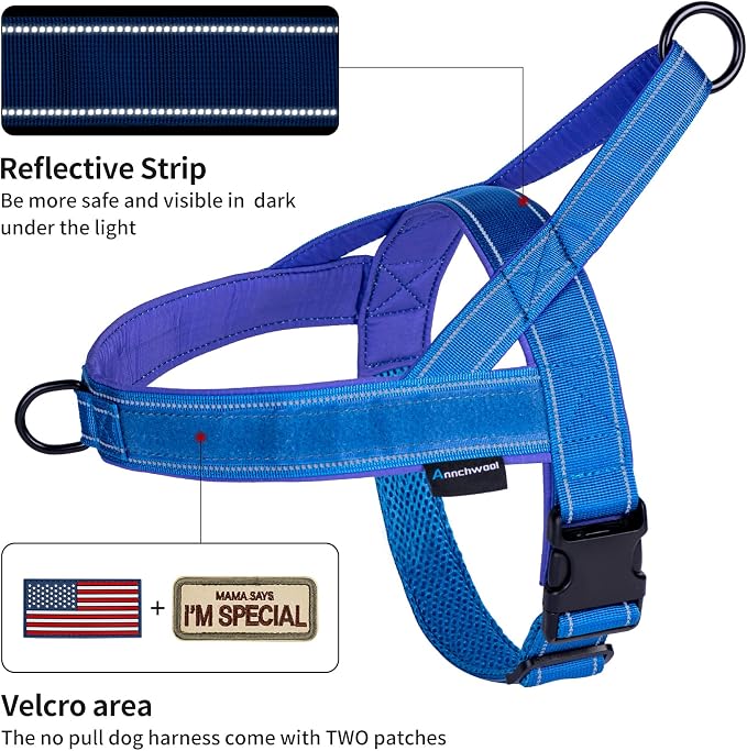 Annchwool No Pull Dog Harness with Padded Handle+5 Ft Leash,Reflective Strip Escape Proof and Quick Fit to Adjust Dog Harness,Easy for Training Walking for Small & Medium and Large Dogs(Blue-Set,XL) - Image 2