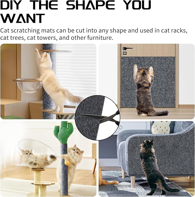 2 Pcs Total 78.8"x15.8" Cat Scratch Mat, Cat Scratch Couch Furniture Protector, Trimmable Self-Adhesive Cats Scratch Pads, DIY Cat Scratcher for Wall Protector and Covering Cat Tower (Dark Gray) - Image 6
