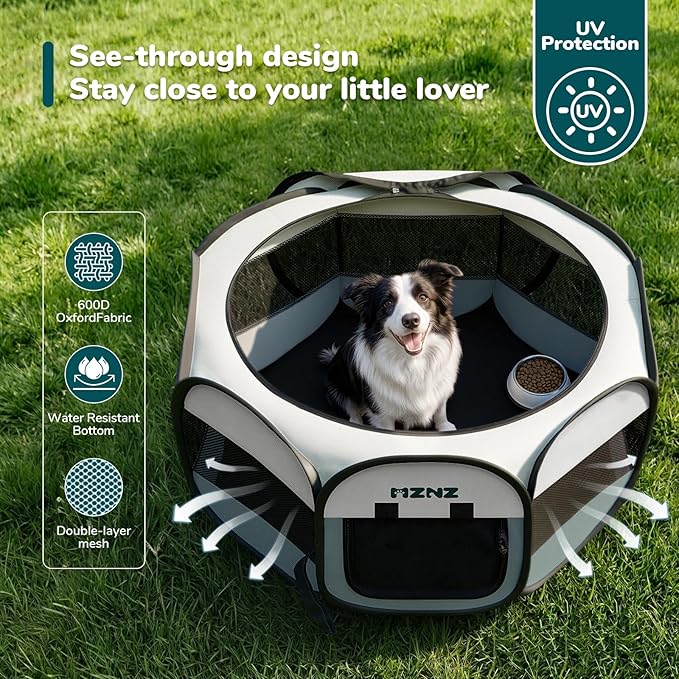 Dog Playpen, Portable Puppy Pet Crate Indoors for Small/Medium/Large Dogs Cats Rabbits, Foldable Dog Cage Enclosure for Outdoor, Pop Up Dogs Tent Kennel with Carrying Case, Grey - Image 6