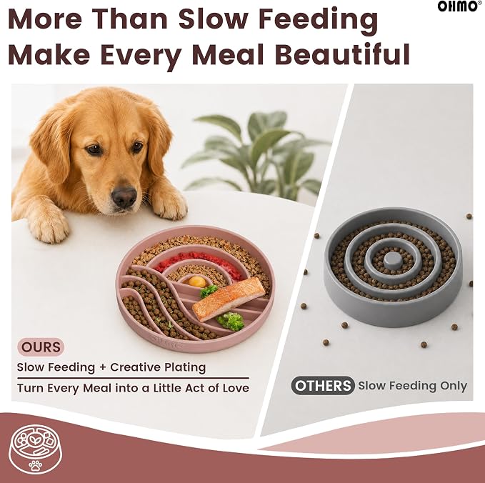 OHMO Slow Feeder Dog Bowl, 7.9" Lick Mat for Dogs, Sunrise, Coral | Cat Slow Feeder Bowl, Anti Choking, Enrichment Toys, Easy Clean BPA-Free Silicone Feeding Bowl, Boredom and Anxiety Reducer - Image 7