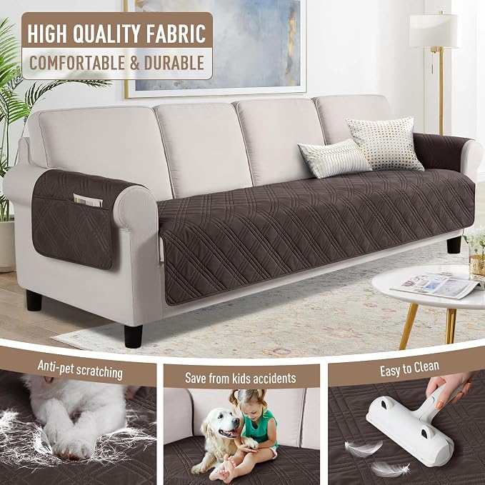 TAOCOCO Waterproof Large Couch Covers for Dogs, Non Slip Sofa Cover, 78.7'' | Washable Oversized Couch Covers with Arms for 3 Cushion Couch, Dog Sofa Cover Protector, Pockets & Backless Design, Chocolate - Image 4