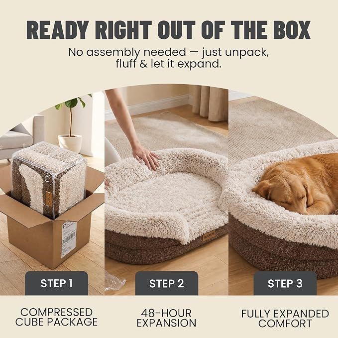Miorun Fluffy Orthopedic Dog Beds Large Sized Dog, 43" Bolster Sofa Bed | Soft plush faux fur,lowered entry,washable cover,waterproof liner,claming dog couch for x-large dogs,supportive bolster - Image 6