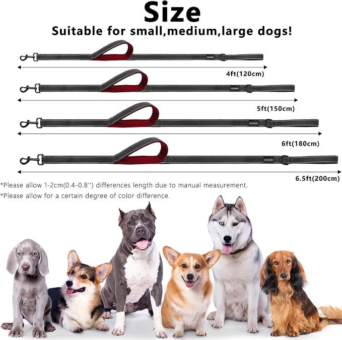 Dog Leash 6.5ft Long,Double Handle Dog Leash for Control Training | Heavy Duty Dog Leads with Traffic Padded Handles, Reflective Leashes for Small Medium Large Dogs(6.5ft, Black Red) - Image 5