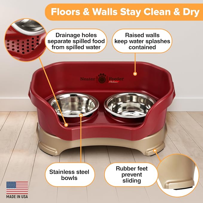 Neater Pet Brands Neater Feeder Deluxe Mess Proof Dog Bowls Elevated for Small Dogs Under 19 lbs, Made in USA, No Spill Raised Dog Food Bowl Stand Feeding Station, Food and Water Bowl Set, Cranberry - Image 5