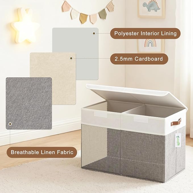 Bagnizer Large Toy Storage Box with Lids, Collapsible Sturdy Baby Storage Organizer Chest Bin Basket for Kids, Boys, Girls, Playroom, Nursery, Bedroom, Closet 25"x13"x16" (Gray and White) - Image 2