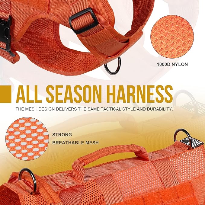 OneTigris - Tactical Dog Harness No Pull for Medium Dogs, Breathable Mesh Design, Service Dog Vest with Handle and Molle Bags, Adjustable Suit for Walking Hiking - Image 2
