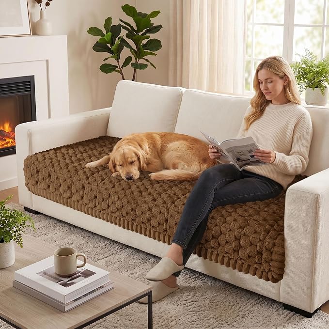 Smiry Non Slip Couch Covers for Dogs, Scratch Resistant Pet Sofa Protector | Machine Washable Soft Fuzzy Thick Furniture Cover for Sofa Loveseat Sectional Large Dogs, Chocolate, 35.4" x 63" - Image 5