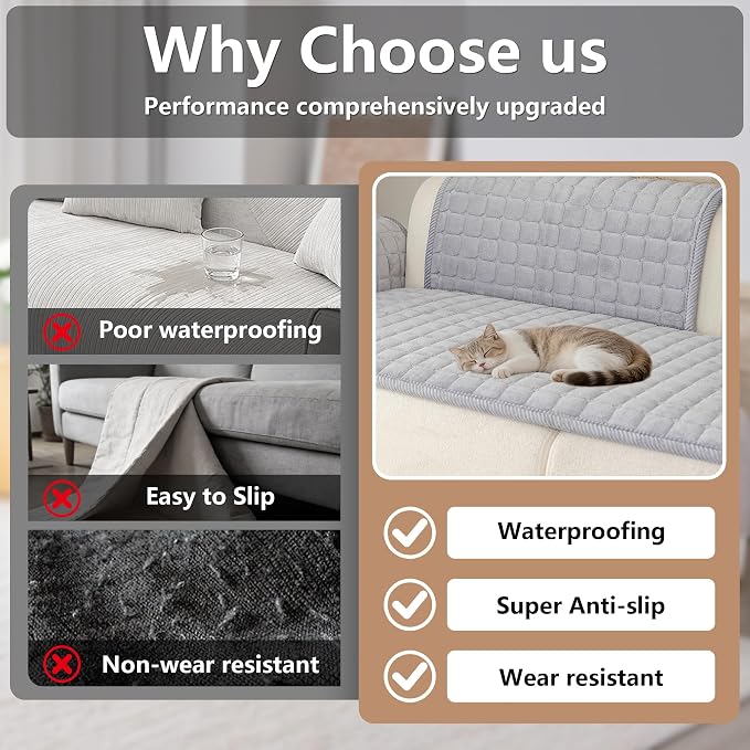 Velvet Washable Couch Cover for Dog,L Shape Sofa Cover for Pets. | 27.6"x27.6",Light Grey,Sectional Couch Cover,Soft Velvet,Non-Slip,Furniture Protector,quilted - Image 4