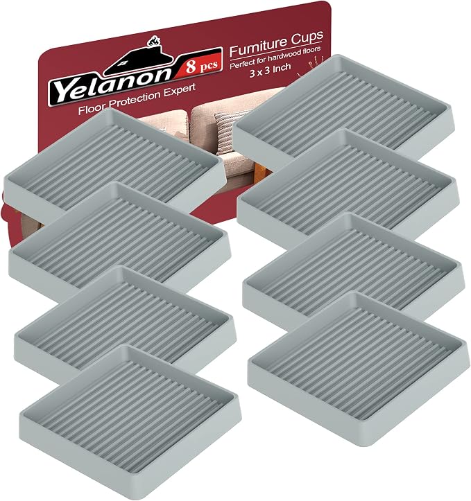 Yelanon Furniture Coasters,8 Pcs 3” Furniture Caster Cups - Non Slip Pads Hardwood Floors - Non Skid Furniture Grippers, Rubber Furniture Feet, Anti Slide Floor Protector for Bed Couch Stoppers by Yelanon
