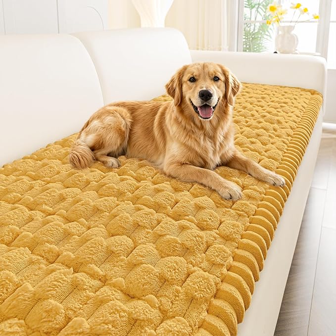 Smiry Non Slip Couch Covers for Dogs, Scratch Resistant Pet Sofa Protector | Machine Washable Soft Fuzzy Thick Furniture Cover for Sofa Loveseat Sectional Large Dogs, Mustard Yellow, 27.6" x 70.9" by Smiry