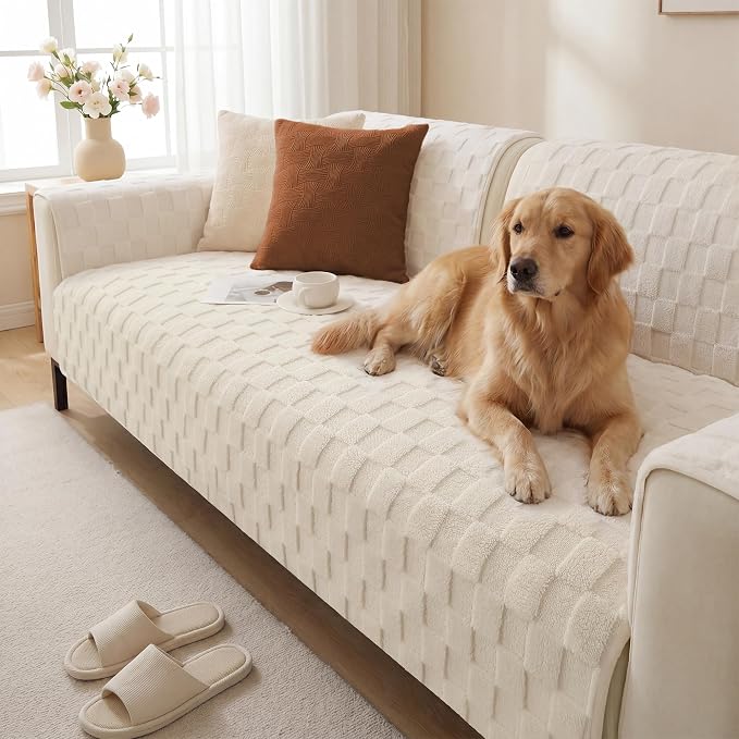 Foxdecor Couch Cover for Dogs Sofa Covers Non Slip Couch Pad Pet Friendly | Pet Couch Covers Washable Sofa Protector, Furniture Cover Couch Seat Protector for Living Room, Cream White 30x70 Inch by Unknown