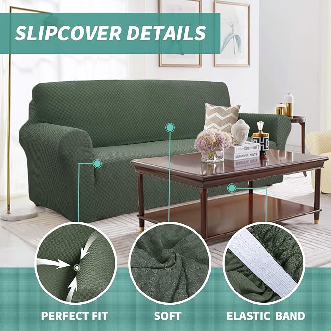 YEMYHOM Couch Cover Latest Jacquard Design High Stretch Extra Large Sofa Covers Pet Dog Cat Proof Oversized Slipcover Non Slip Magic Elastic Furniture Protector (XL Sofa, Army Green) - Image 3